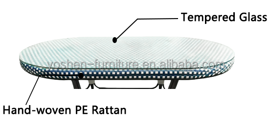 6 Seater Sturdy Aluminum Frame Oval Rattan Dining Table Outdoor for Hotel Resort Courtyard