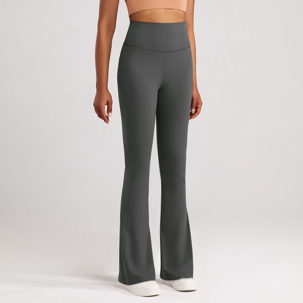 Women's High Waisted Long Yoga Pants Taupe Color Buttery Soft Fabric Flared