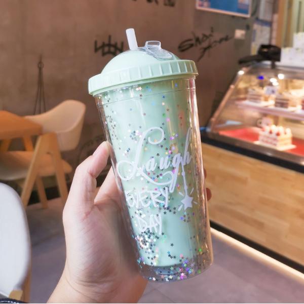 Creative Ice Cream Double Wall 550ml Plastic Cups With Straw Customized Color For Unisex