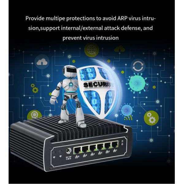X86 Mini PC with Intel Celeron 3867U 6 Gigabit LAN Ports Fanless Firewall Appliance for Network Security