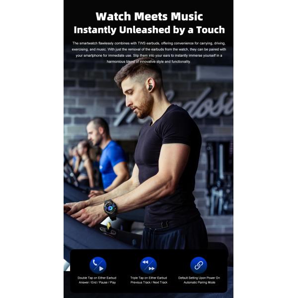 Fitness Tracking TWS Smart Watch Activity Monitoring 1.43 Inch Touch Screen Watch