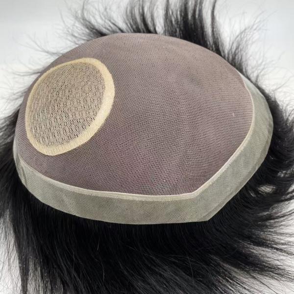 Mono PU Remy Hair Toupee Fine Mono Lace with silk base crown Indian Human Hair Replacement Wig For Men