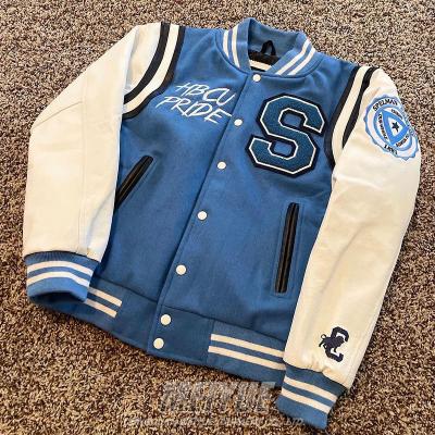 Logo personnalisé 100% manches en cuir de cachemire broderie blanc couple collège Baseball Jacket pour hommes Letterman Fleece Jacket universitaire