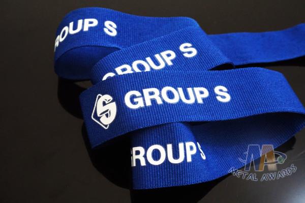 Custom Blue Ribbon With White Printing  Woven Medal Ribbons Medal Lanyards For Events