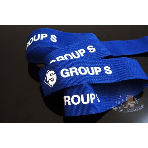 Custom Blue Ribbon With White Printing  Woven Medal Ribbons Medal Lanyards For Events