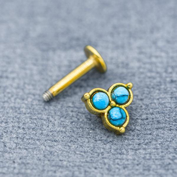 Chapeamento de ouro perfurando do parafuso prisioneiro 16G 6mm de Labret do bordo de pedra azul de turquesa