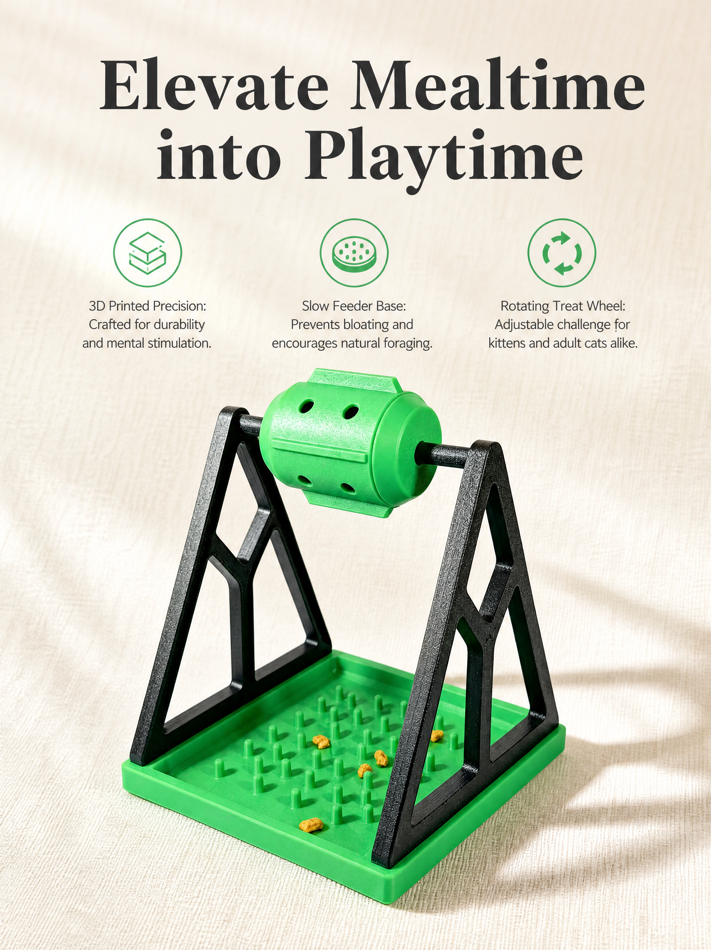 Cat Treat 3D Printed Pet Accessories Rotating Wheel Slow Feeder Puzzle Enrichment Toy