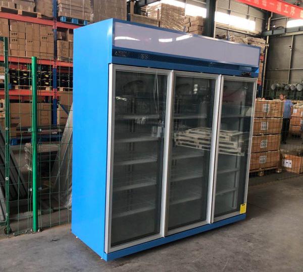 R290 1260L 3 Glass Door 5pcs Up Shelf Top Mount Freezer Blue Color