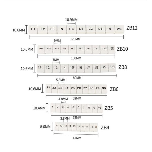 ZB6 UK2.5B UK5N Din Rail Terminal Blocks Maker Strips with Number Printed