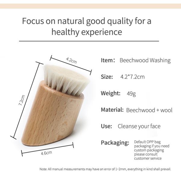 Pulidora de limpieza facial de mango de madera, cepillo de maquillaje, cepillo con cepillo de cabra súper suave