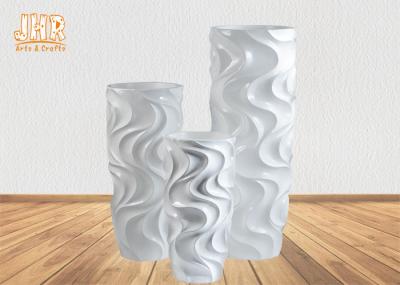 Home Decor Fiberglass Flower Pots Wavy Pattern Glossy White Durable 3 Sizes