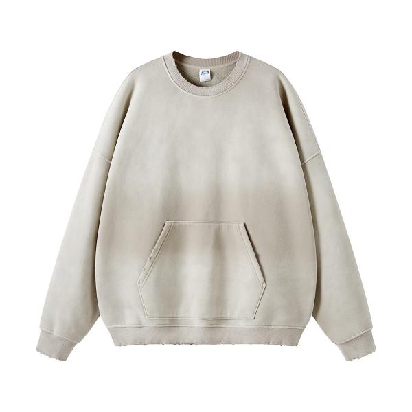 360grams Spray Dyed Plain Dyed Mens Black Worn Washed Crewneck Sweatshirt Regular Sleeves