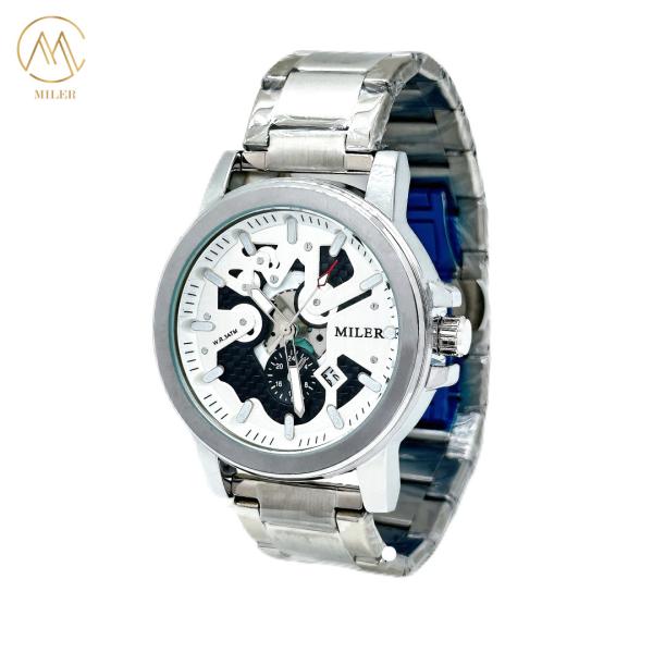 ML1112B Montres à bande en acier inoxydable argenté avec cadran minéral