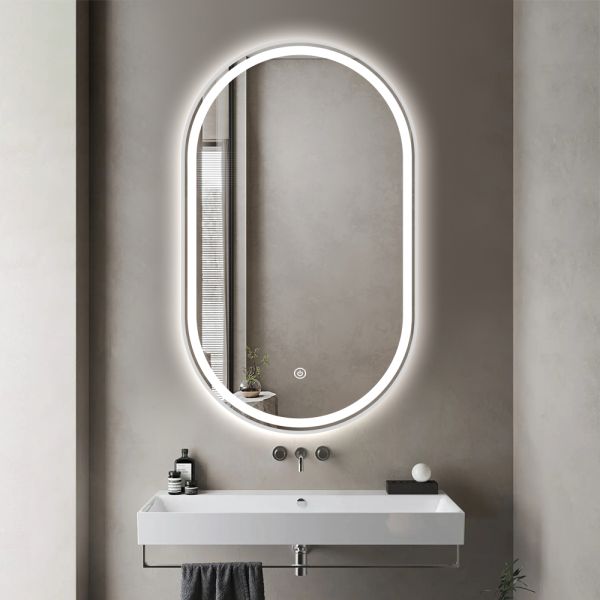 LED Illuminated Arch Bathroom Mirror Copper Free Silver Mirror With Defogger