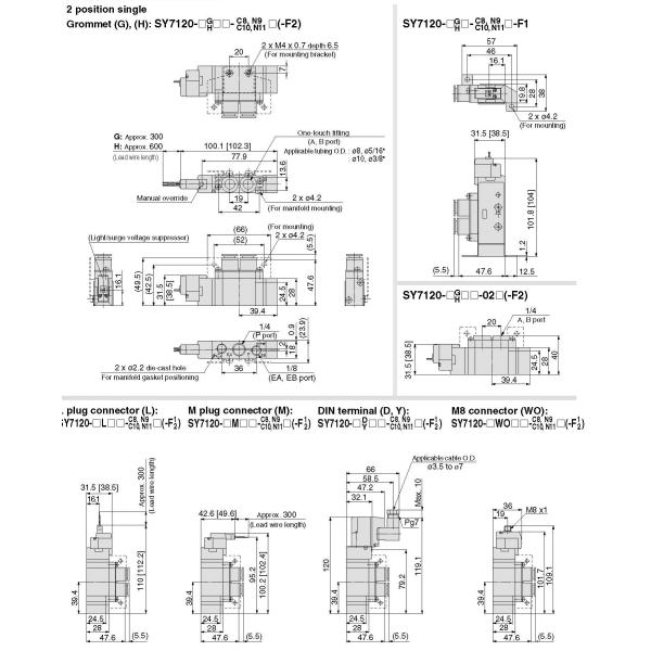 SY7120-5LZD-02 24v Pneumatic Solenoid Valve SMC Low Power G1/4 5/2 Way DC