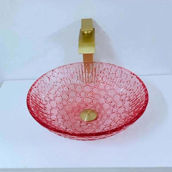 Red Colour Countertop Crystal Wash Basins Bathroom Glass Modern