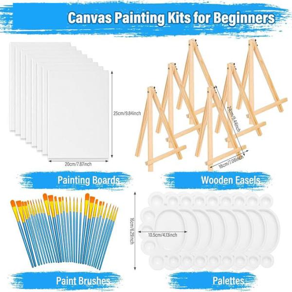 Canvas Art Sets With Wooden Easels Paint Brushes For Acrylic Oil Watercolor Painting