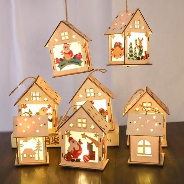 Wooden Christmas Snow House Decorations Christmas Tree Holiday Decorations