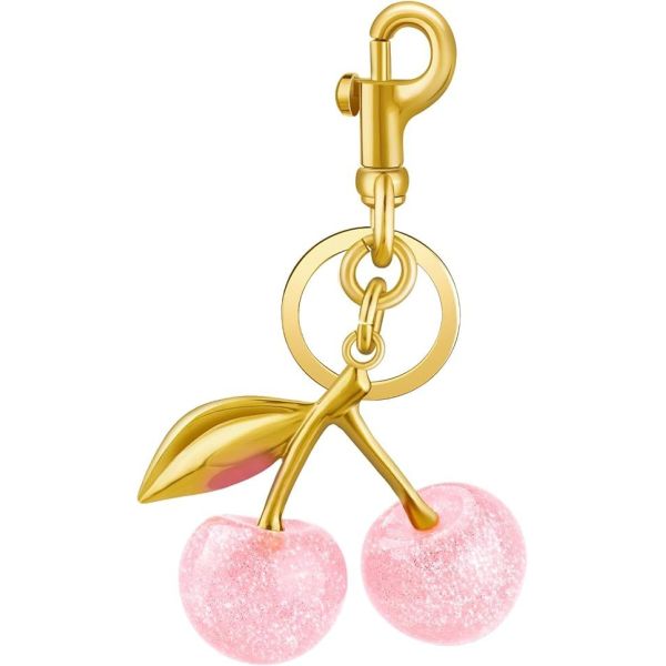 GUGEER 2 PCS Cherry Bag Charm,cherry Keychain for Women Purse,Cute Resin Cherry Purse Charm for Handbags,Sparkly Red Fruit Key Chain Car Keys Accessories,Kawaii Gifts for Birthday Mom Christmas