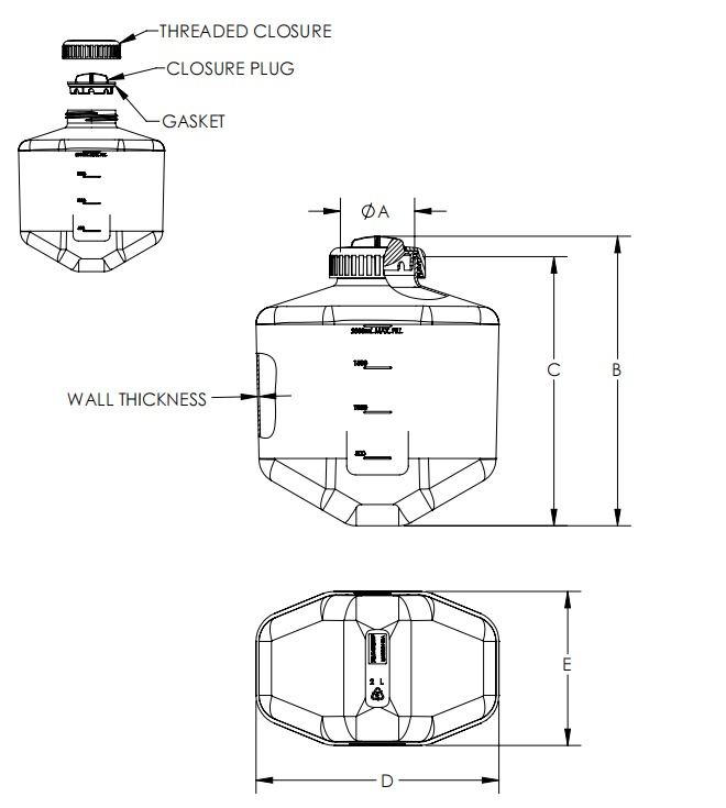 2400ml 2L Cenlee Transparent Centrifugal Bottle PP/PPCO Material Model 1136304 BOTTLE HEIGHT 7.65inch LENGTH 6.9inch Laboratory