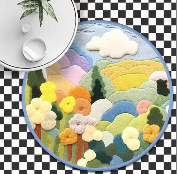 Arco-íris circular Tapete do quarto infantil Efeito 3D Cartoon Nuvem Decorado Tapete