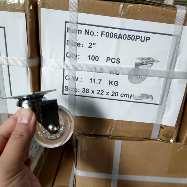 50mm Transparent Furniture Casters For Threaded Stem Chrome Painted Soft Castors Swivel With Lock