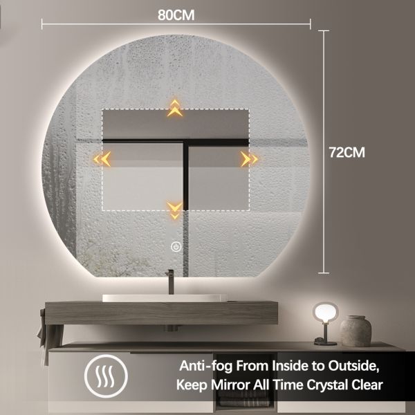 Waterproof Half Circle Backlit Mirror , Modern LED Bathroom Mirror Wall Mounted