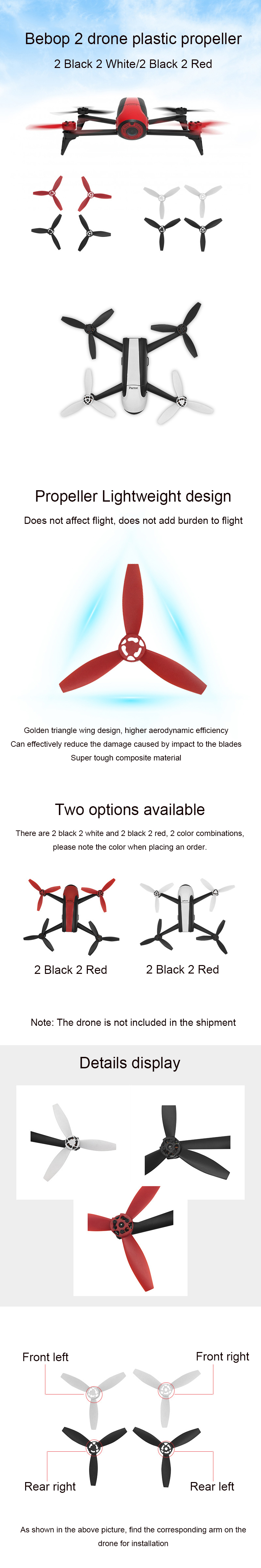 4pcs Plastic Propellers For Bebop 2 Drone Flying Blades Upgraded Parts Knife