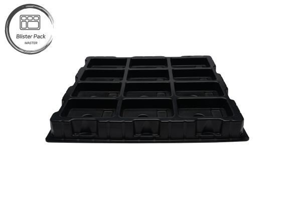 Manufacturer Customized Large PS Electronic Plastic Tray, 12-Grid High Hardness Pure Black Packaging