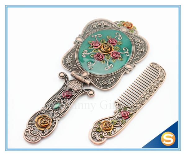 Rose Design Metal Materials Vanity Girl Hollywood Cosmetic Makeup Table Mirror With Handle Wedding Gifts