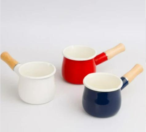 Mini Pot Enamel Steel Milk Pan Baby Food Cooking Pot with Wooden Handle