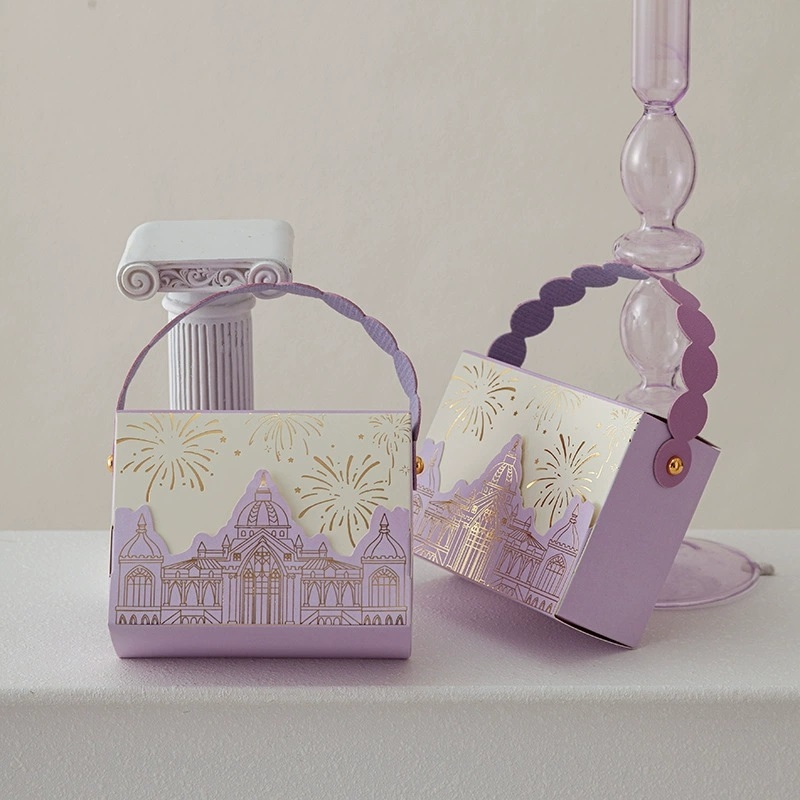 Castle Gift Boxes With Scalloped Handles For Wedding Favors And Events