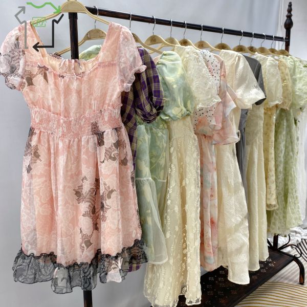 Puff Sleeve Second Hand Women's Dress Fashion Mixed Style Preloved Ladies Clothes