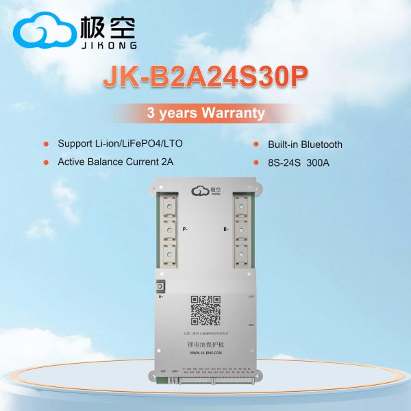 2025 New Arrival Jk BMS 300A Peak 600A Jikong 24V 36V 48V 72V 50ah 60A 100A B2a24s30p Jk-B2a24s30p 2A Active Balance for Jkbms