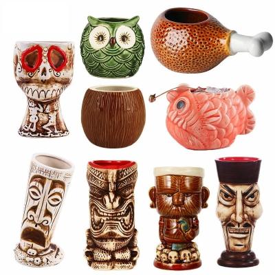 Canecas criativas de cerâmica tiki caneca de coquetel havaiana de porcelana cerveja caneca de vinho utensílios para beber