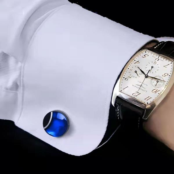 Eco Men'S Diamond Cufflinks Copper Material Round Gem Blue Crystal