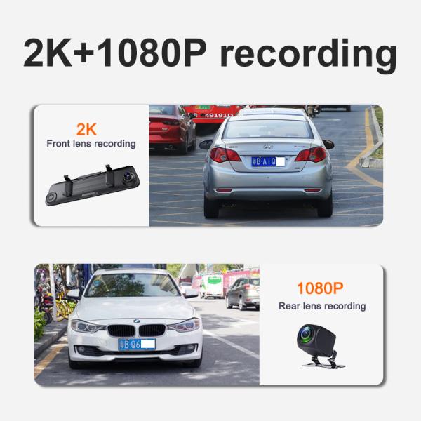 Dual Cams HD1080P Carplay Dashboard Blackbox Driving Video Recorder 12inch 2K