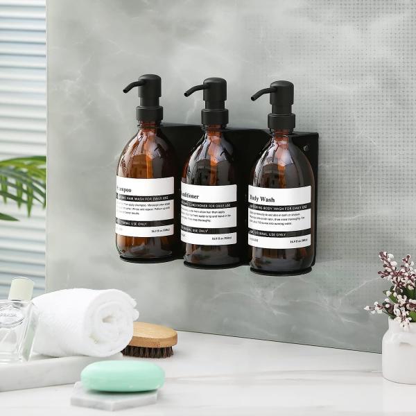 Stainless Steel Triple Shower Dispenser Holder Ideal for Homes and Refillable Bottles