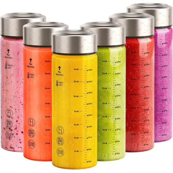 Glass Juice Bottles Pack 16 Oz – Wide Mouth Reusable Bottles With Stainless Steel Lids – Heat-Resistant Borosilicate Glass, BPA Free, Leakproof For Juicing, Smoothies, Milk, Infused Water