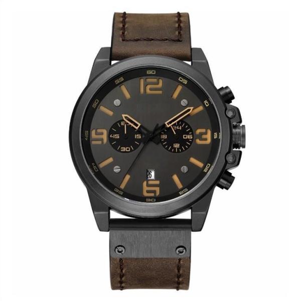 Waterproof Calendar Leather Men Watches Six Pin Sport 4.8cm Dia