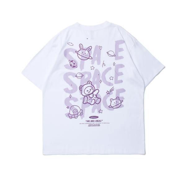 Short Sleeve Unisex Men's T-Shirt Cotton Cartoon Letter Print with Breathable Fabric