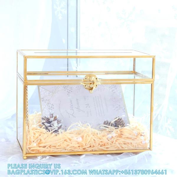 Glass Wedding Card Box With Slot, Clear Card Box Gold Brass Gift Card Storage Box Perfect For Wedding Receptions