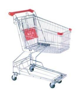 Unfolding Metal Wire Supermarket Shopping Cart  , Asia Style 4 Wheeled Shopping Trolley