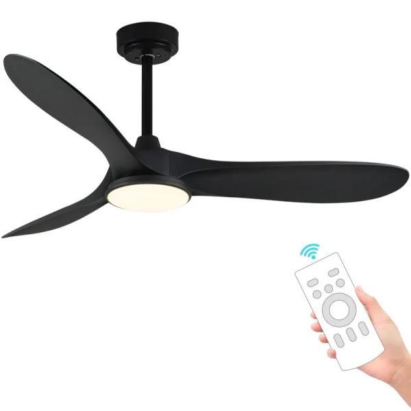 Ventilateur de plafond HFBH Modèle 666 de 52 pouces avec lumière, télécommandé, pales noires en ABS pour la décoration intérieure, pour le salon, matériau plastique