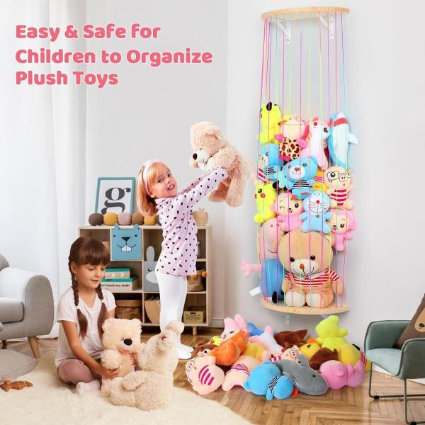 Wooden Half Circle Design Wall Hanging Plush Toy Organizer for Stuffed Animal