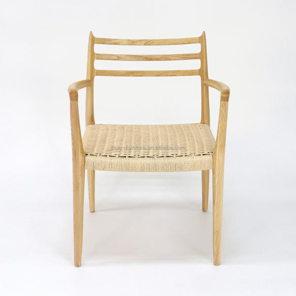 Office Building Furniture Hand-woven Cord Solid Wood Dining Chair with Nitrolacquer Finish in Nordic Style