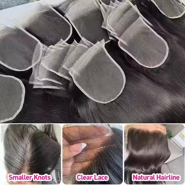 Natural wave 5x5 Lace Frontal Closure Human Hair Ear to Ear HD Lace Frontal Closure Free Part Brazilian Hair Extensions 150% Density Lace Frontal Human Hair Pre Plucked with Baby Hair 24 Inch