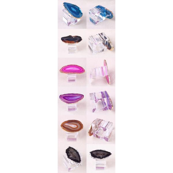 PORTABLE Square-shape Crystal Buckle Napkin Ring made of Natural Agate Stone for Elegant Table Setting