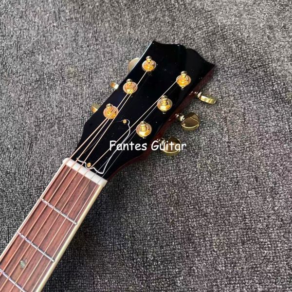 Custom J45s Full Solid Wood Acoustic Guitar 41 Inch Guitar with Ebony Fingerboard Herringbone Abalone