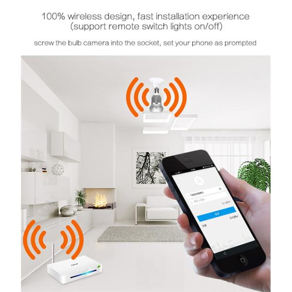960P / 1536P Wifi Light Bulb Camera Security Wireless Micro SD Card Storage